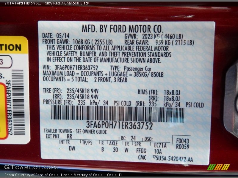 Ruby Red / Charcoal Black 2014 Ford Fusion SE