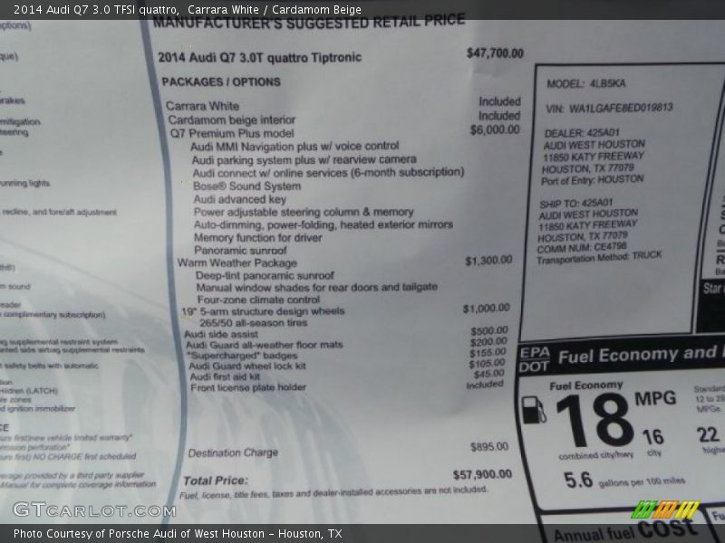 Carrara White / Cardamom Beige 2014 Audi Q7 3.0 TFSI quattro
