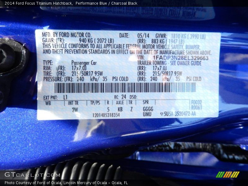Performance Blue / Charcoal Black 2014 Ford Focus Titanium Hatchback