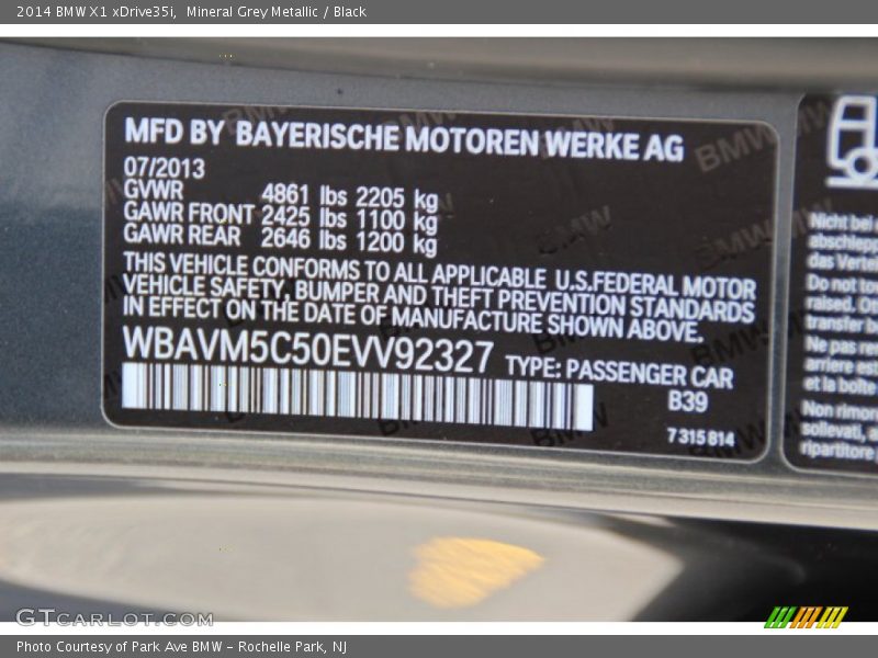 2014 X1 xDrive35i Mineral Grey Metallic Color Code B39