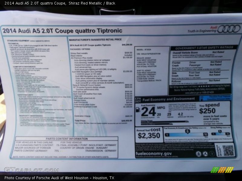  2014 A5 2.0T quattro Coupe Window Sticker