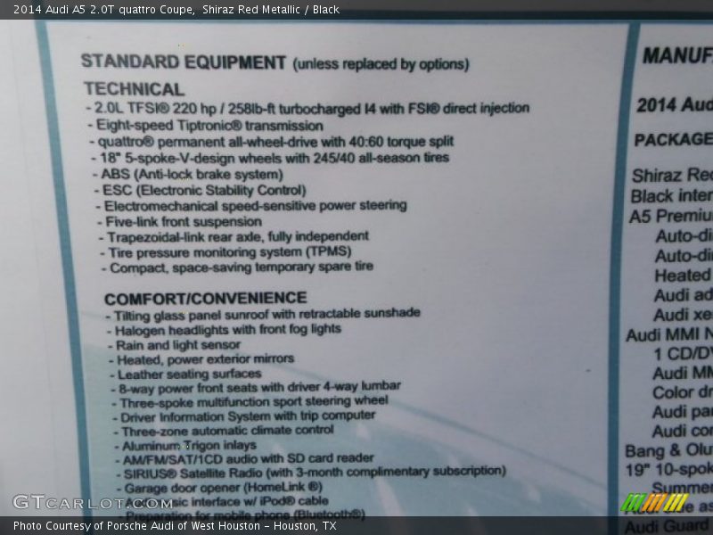  2014 A5 2.0T quattro Coupe Window Sticker