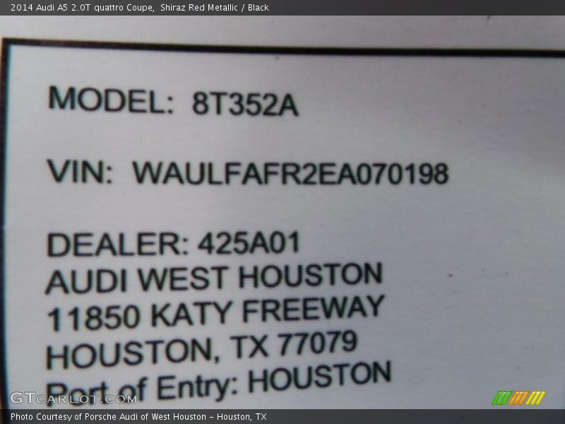 Shiraz Red Metallic / Black 2014 Audi A5 2.0T quattro Coupe