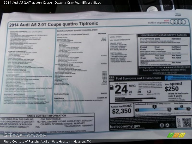 Daytona Gray Pearl Effect / Black 2014 Audi A5 2.0T quattro Coupe
