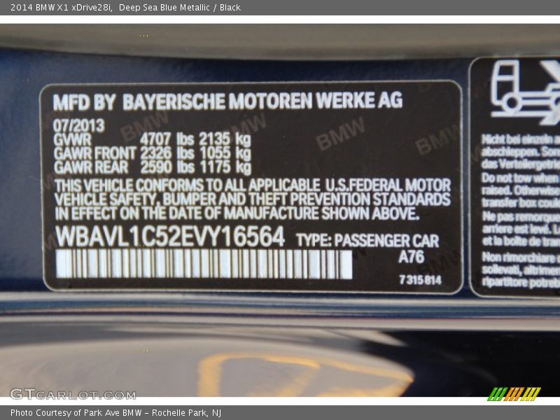 2014 X1 xDrive28i Deep Sea Blue Metallic Color Code A76