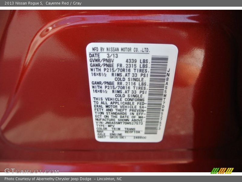 Cayenne Red / Gray 2013 Nissan Rogue S
