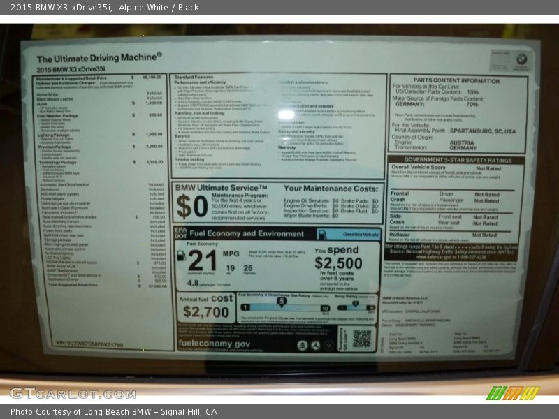 2015 X3 xDrive35i Window Sticker