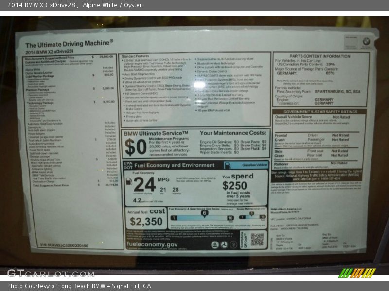  2014 X3 xDrive28i Window Sticker