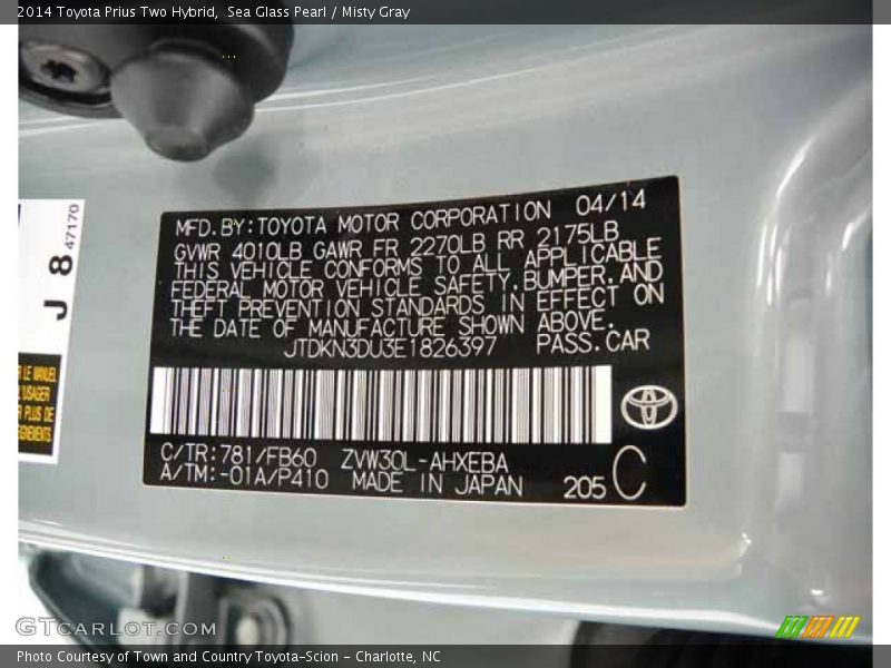 Sea Glass Pearl / Misty Gray 2014 Toyota Prius Two Hybrid