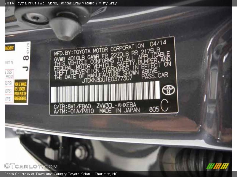 Winter Gray Metallic / Misty Gray 2014 Toyota Prius Two Hybrid