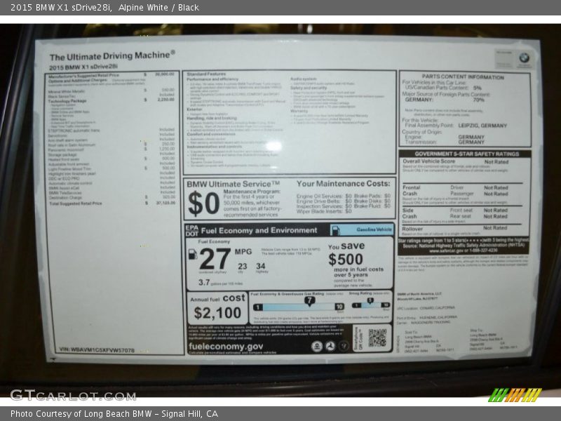 Alpine White / Black 2015 BMW X1 sDrive28i
