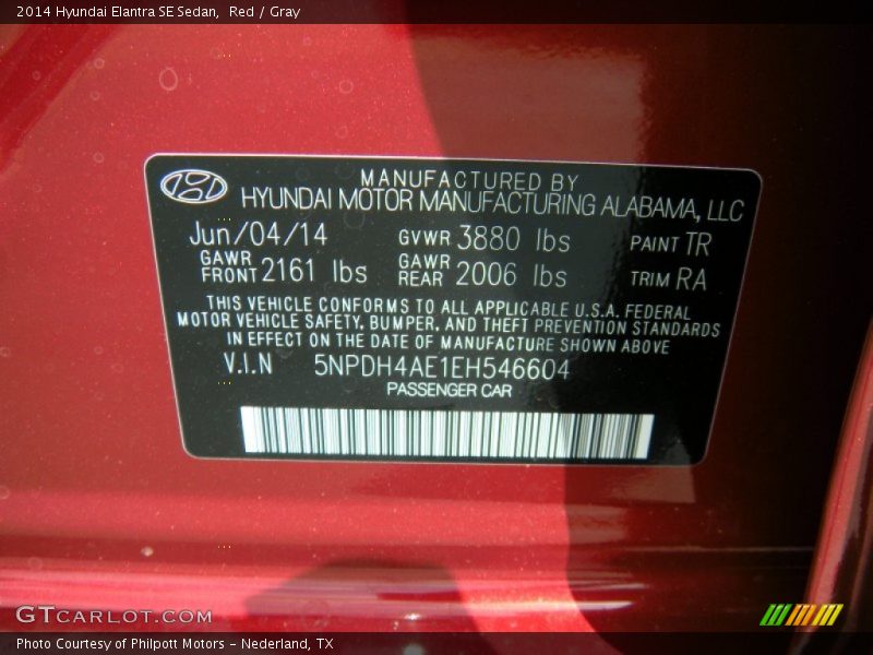 Red / Gray 2014 Hyundai Elantra SE Sedan
