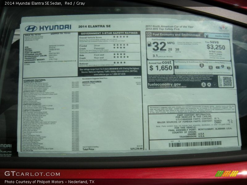 Red / Gray 2014 Hyundai Elantra SE Sedan