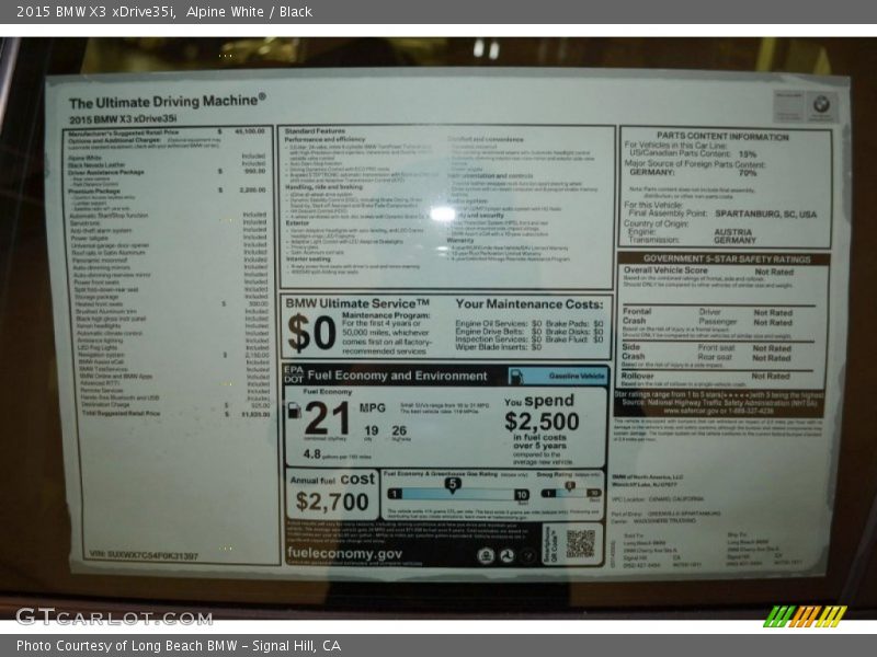  2015 X3 xDrive35i Window Sticker