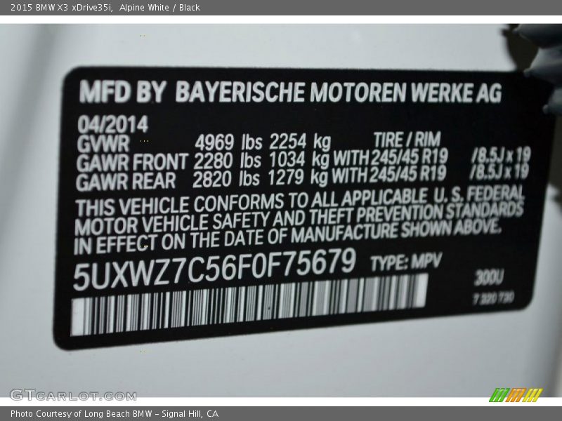 2015 X3 xDrive35i Alpine White Color Code 300