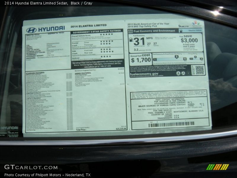 Black / Gray 2014 Hyundai Elantra Limited Sedan