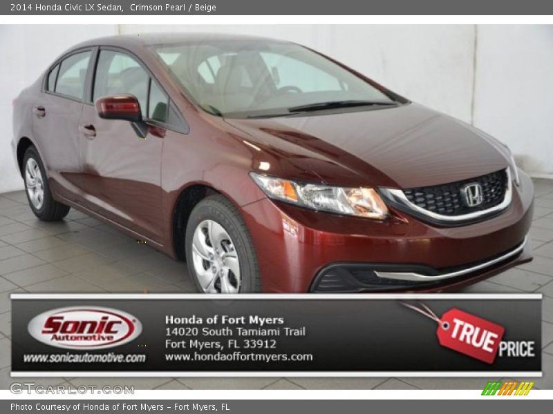 Crimson Pearl / Beige 2014 Honda Civic LX Sedan