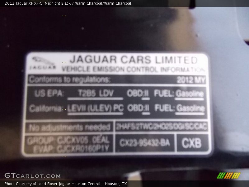 Midnight Black / Warm Charcoal/Warm Charcoal 2012 Jaguar XF XFR