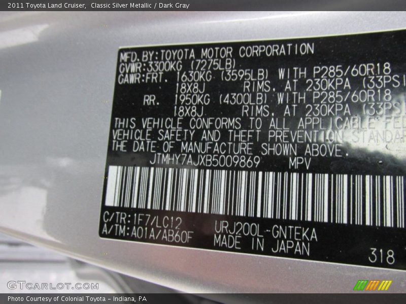 Classic Silver Metallic / Dark Gray 2011 Toyota Land Cruiser