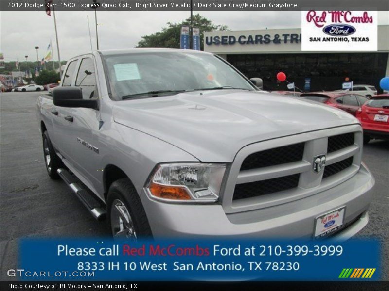 Bright Silver Metallic / Dark Slate Gray/Medium Graystone 2012 Dodge Ram 1500 Express Quad Cab