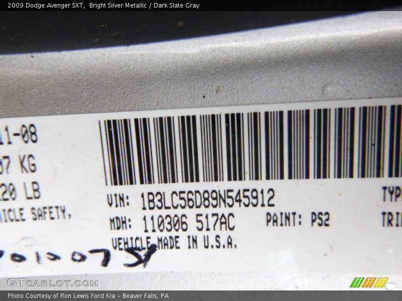 Bright Silver Metallic / Dark Slate Gray 2009 Dodge Avenger SXT