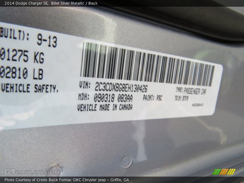 Billet Silver Metallic / Black 2014 Dodge Charger SE