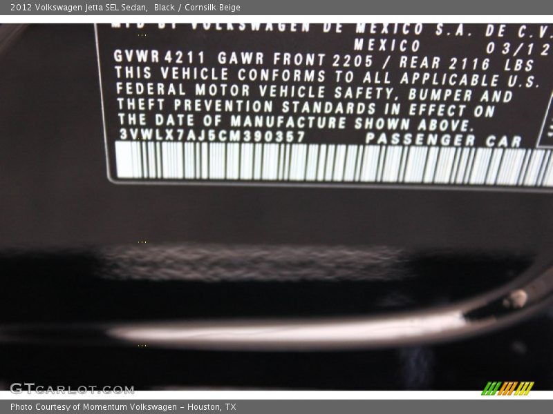 Black / Cornsilk Beige 2012 Volkswagen Jetta SEL Sedan