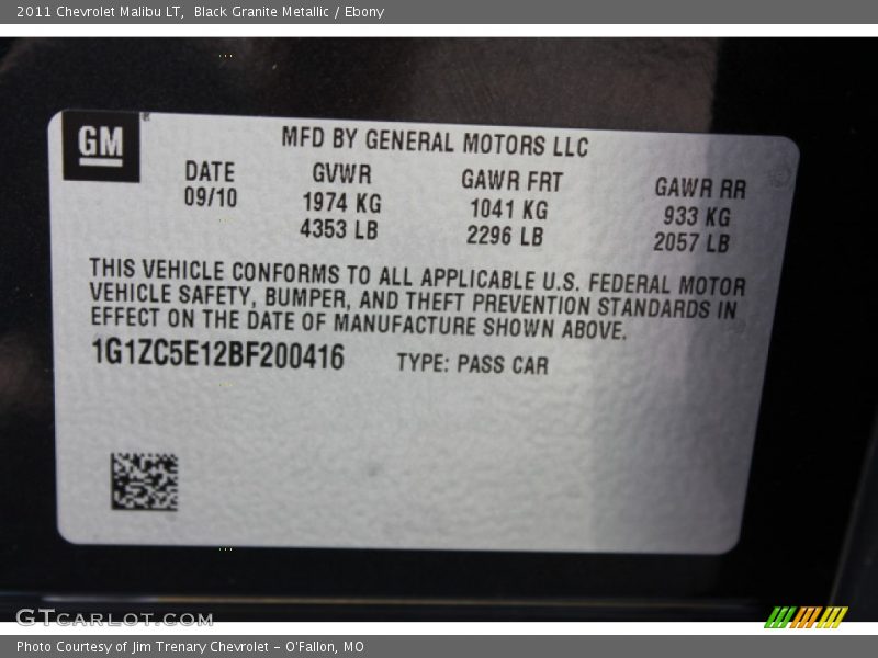 Black Granite Metallic / Ebony 2011 Chevrolet Malibu LT