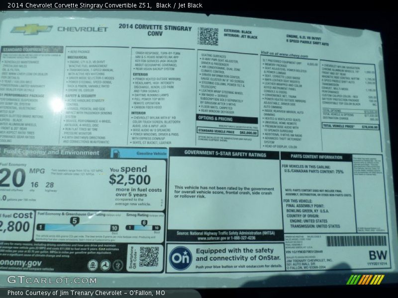  2014 Corvette Stingray Convertible Z51 Window Sticker