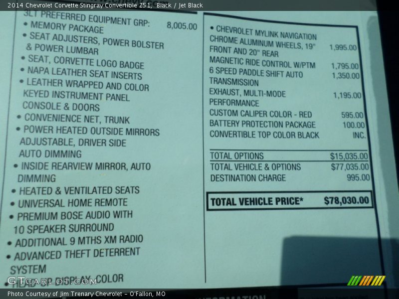  2014 Corvette Stingray Convertible Z51 Window Sticker