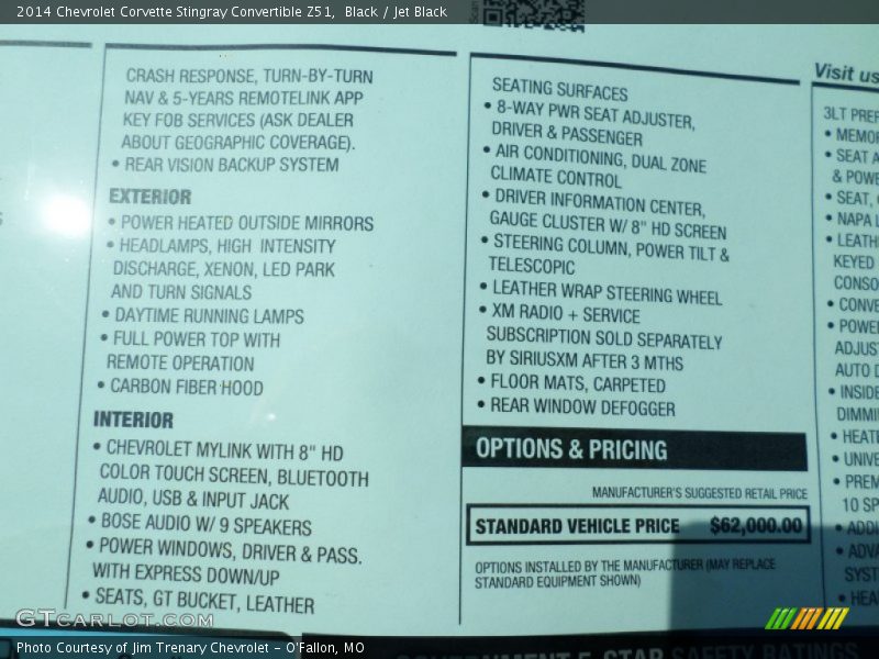  2014 Corvette Stingray Convertible Z51 Window Sticker