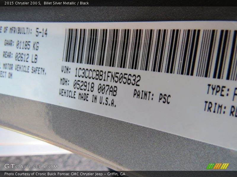 2015 200 S Billet Silver Metallic Color Code PSC