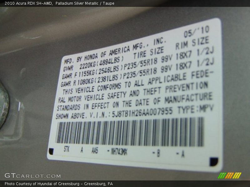 Palladium Silver Metallic / Taupe 2010 Acura RDX SH-AWD