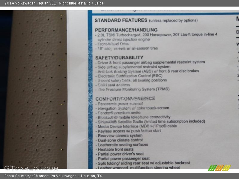 Night Blue Metallic / Beige 2014 Volkswagen Tiguan SEL