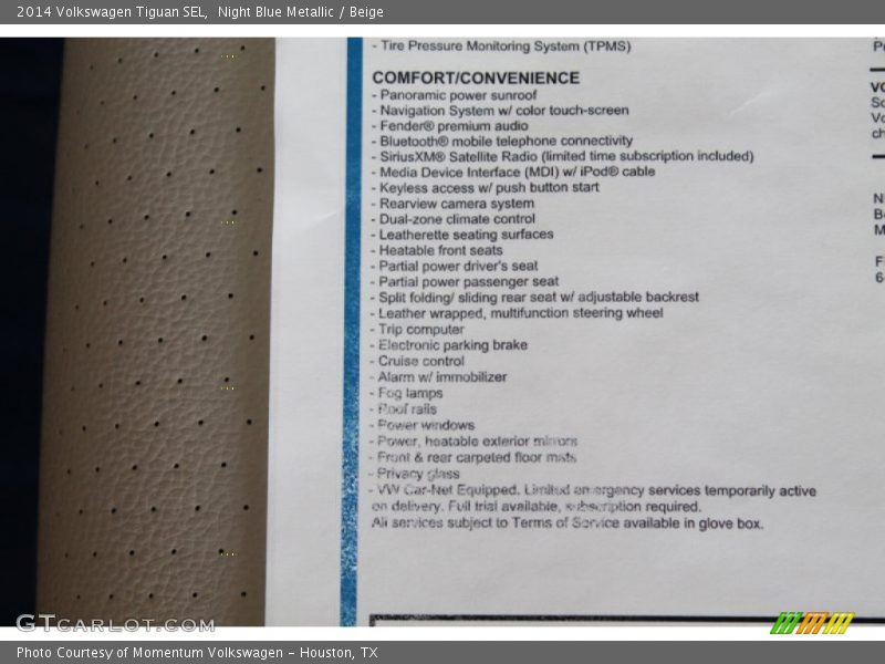 Night Blue Metallic / Beige 2014 Volkswagen Tiguan SEL