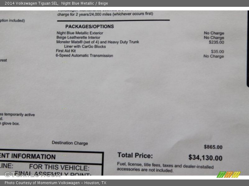 Night Blue Metallic / Beige 2014 Volkswagen Tiguan SEL