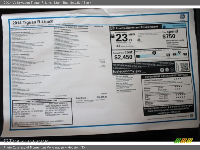 Night Blue Metallic / Black 2014 Volkswagen Tiguan R-Line