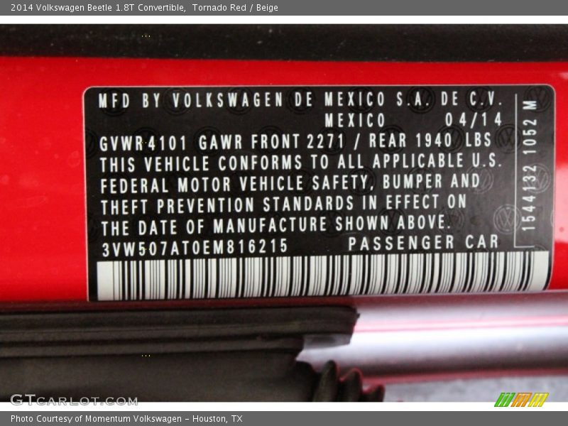 Tornado Red / Beige 2014 Volkswagen Beetle 1.8T Convertible