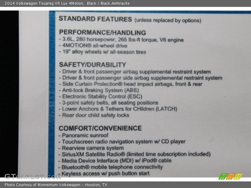 Black / Black Anthracite 2014 Volkswagen Touareg V6 Lux 4Motion
