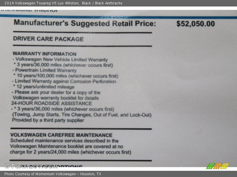 Black / Black Anthracite 2014 Volkswagen Touareg V6 Lux 4Motion