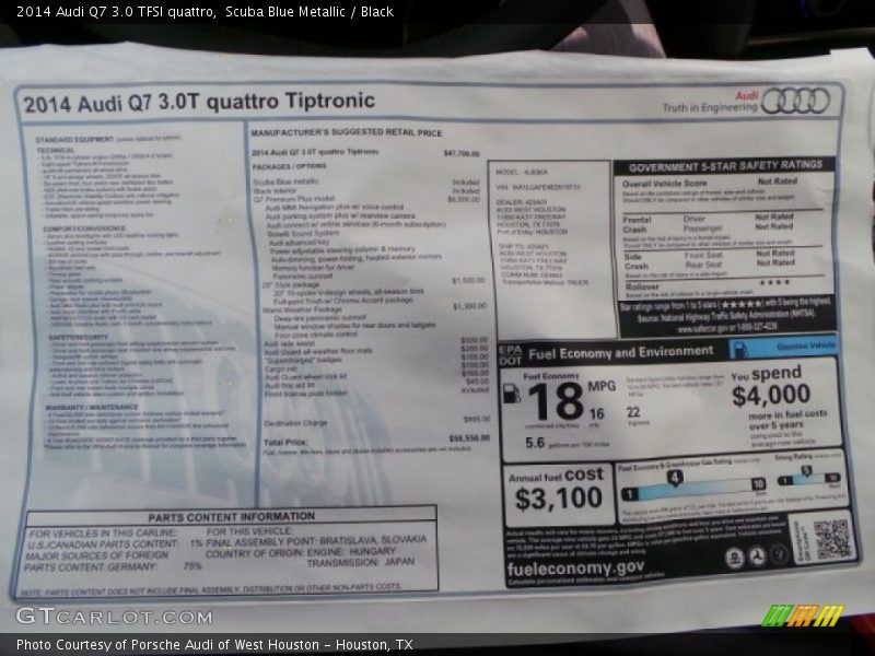 Scuba Blue Metallic / Black 2014 Audi Q7 3.0 TFSI quattro