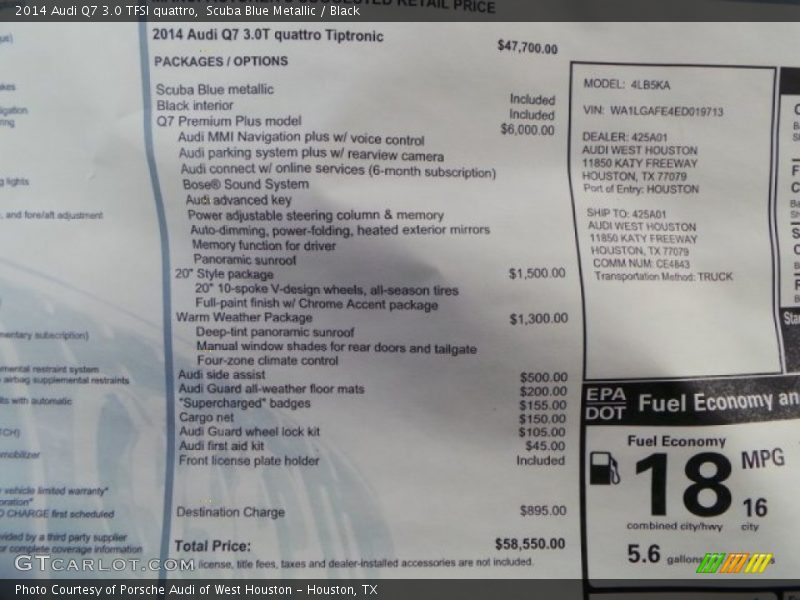 Scuba Blue Metallic / Black 2014 Audi Q7 3.0 TFSI quattro