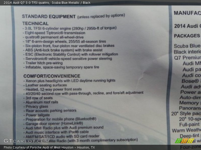 Scuba Blue Metallic / Black 2014 Audi Q7 3.0 TFSI quattro