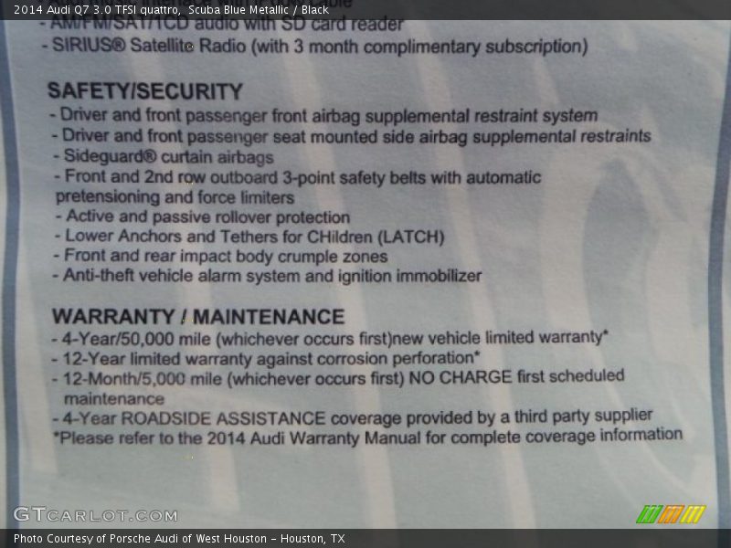 Scuba Blue Metallic / Black 2014 Audi Q7 3.0 TFSI quattro