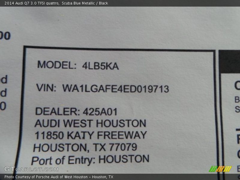 Scuba Blue Metallic / Black 2014 Audi Q7 3.0 TFSI quattro