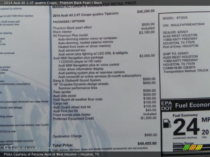 Phantom Black Pearl / Black 2014 Audi A5 2.0T quattro Coupe