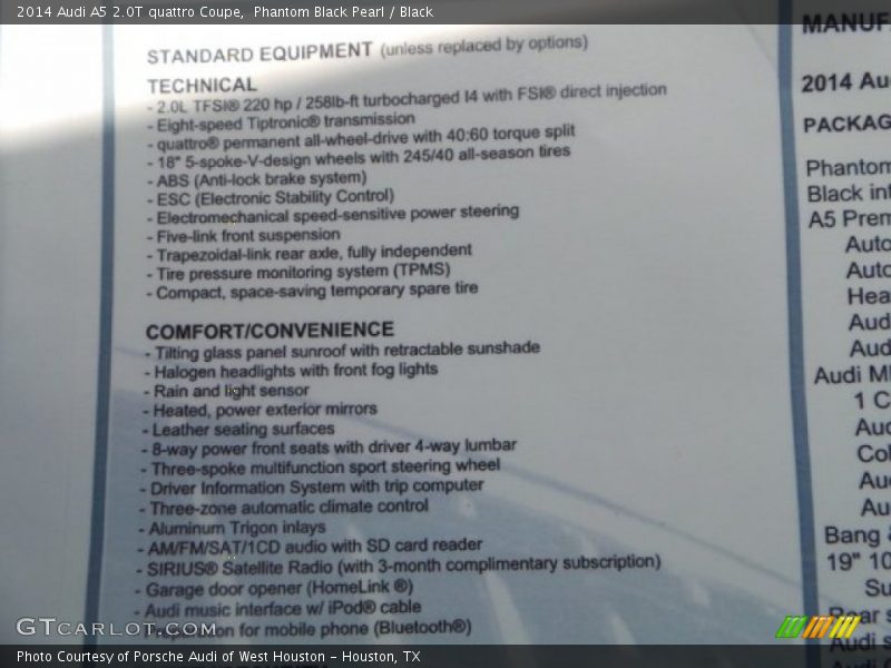 Phantom Black Pearl / Black 2014 Audi A5 2.0T quattro Coupe