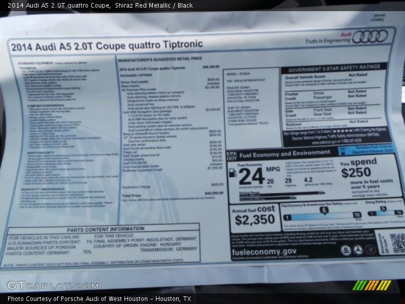 Shiraz Red Metallic / Black 2014 Audi A5 2.0T quattro Coupe