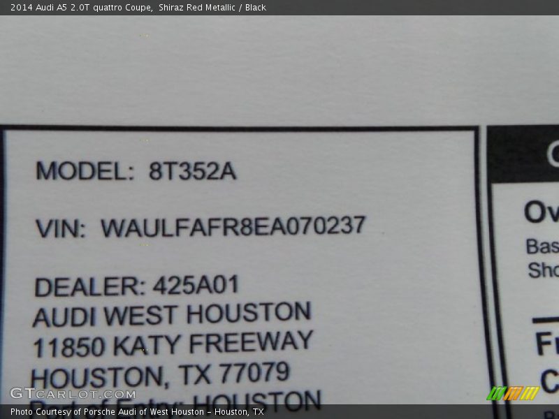 Shiraz Red Metallic / Black 2014 Audi A5 2.0T quattro Coupe