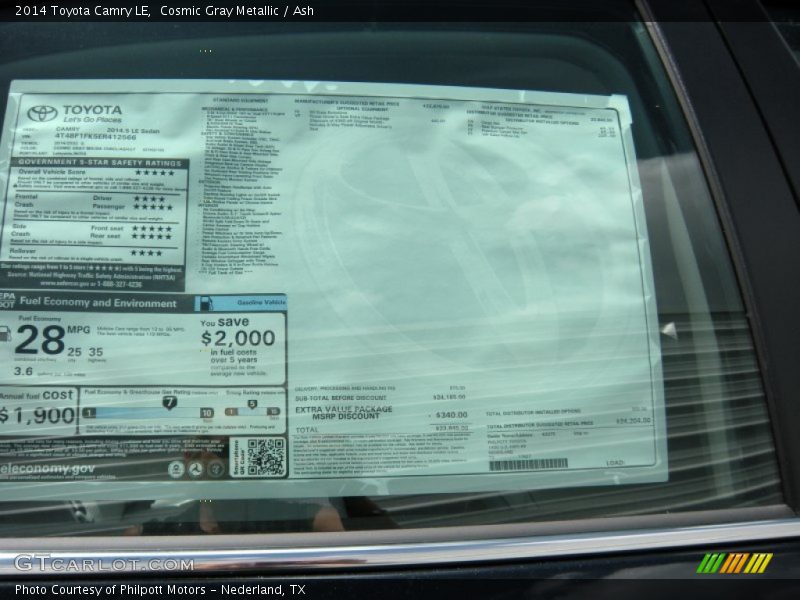 Cosmic Gray Metallic / Ash 2014 Toyota Camry LE